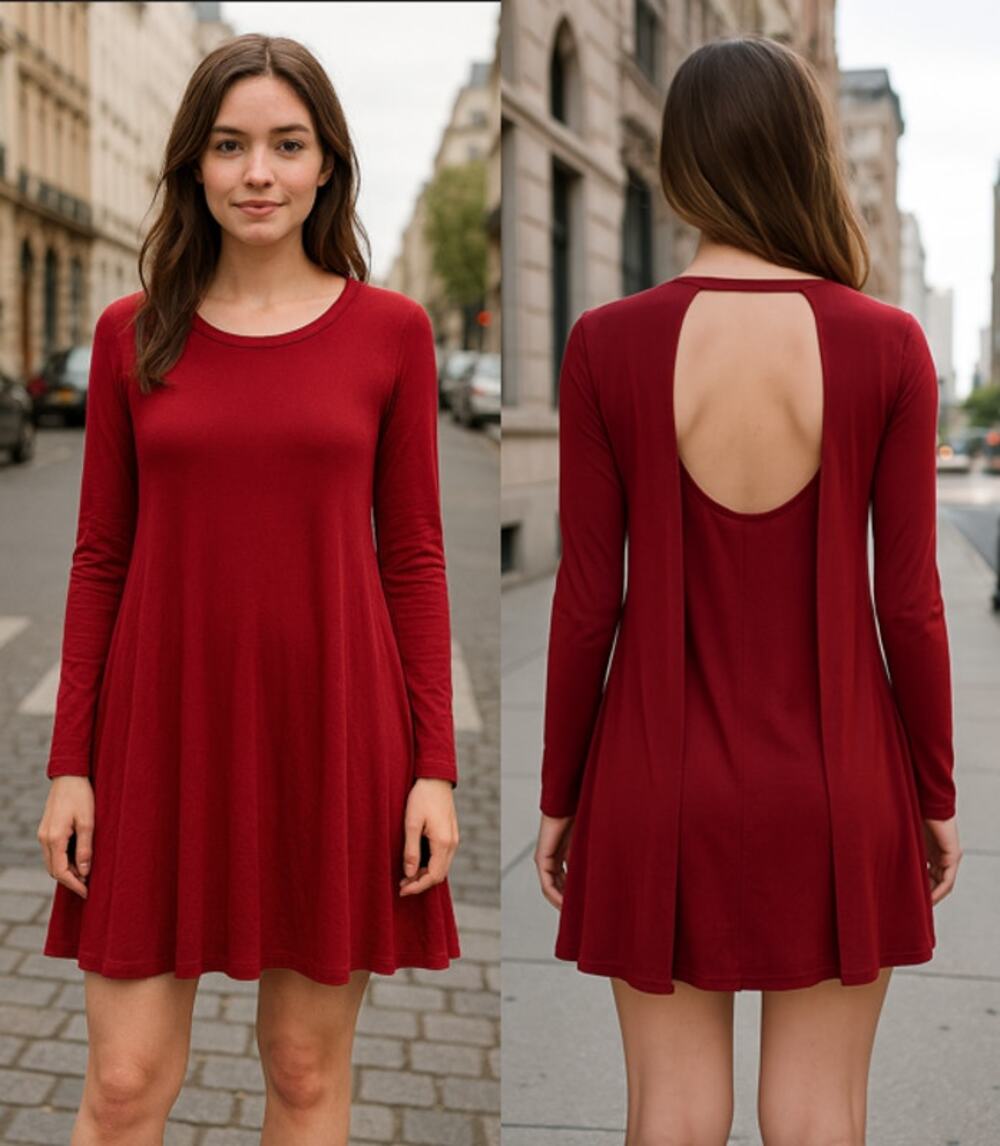 Umgee Cut Out Dress Womens Size Large Long Sleeve Cotton Blend Red